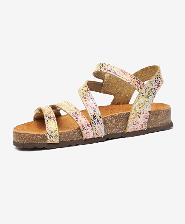 Kız Çocuk Renkli Baskılı Hakiki Deri Sandalet - 3