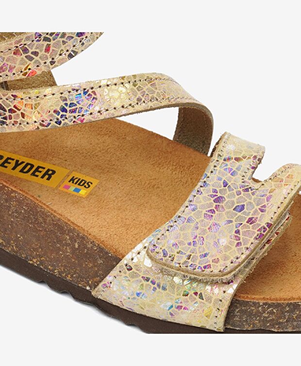 Kız Çocuk Renkli Baskılı Hakiki Deri Sandalet - 5