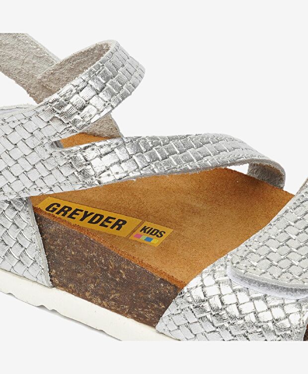 Kız Çocuk Gümüş Hakiki Deri Sandalet - 5