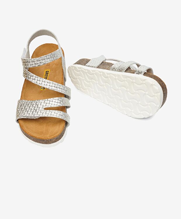 Kız Çocuk Gümüş Hakiki Deri Sandalet - 6