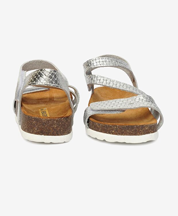 Kız Çocuk Gümüş Hakiki Deri Sandalet - 7