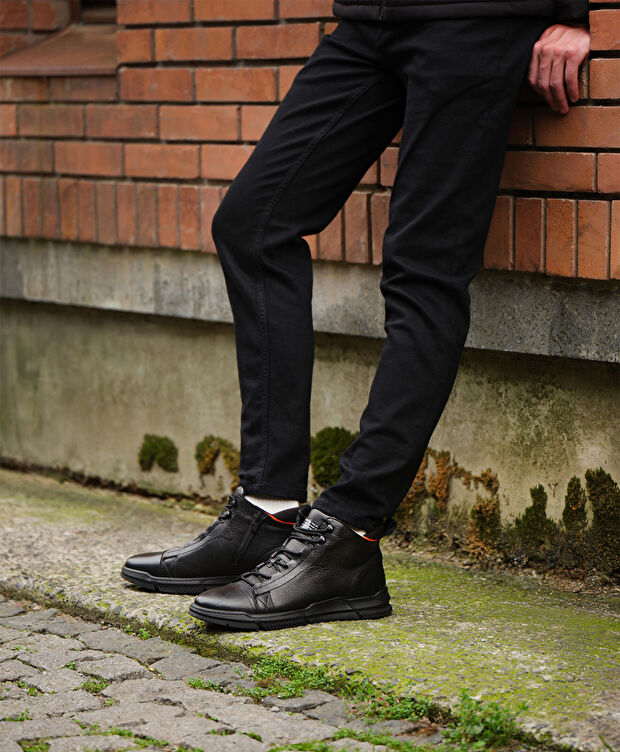 Erkek Siyah Hakiki Deri Sneaker Bot - 7