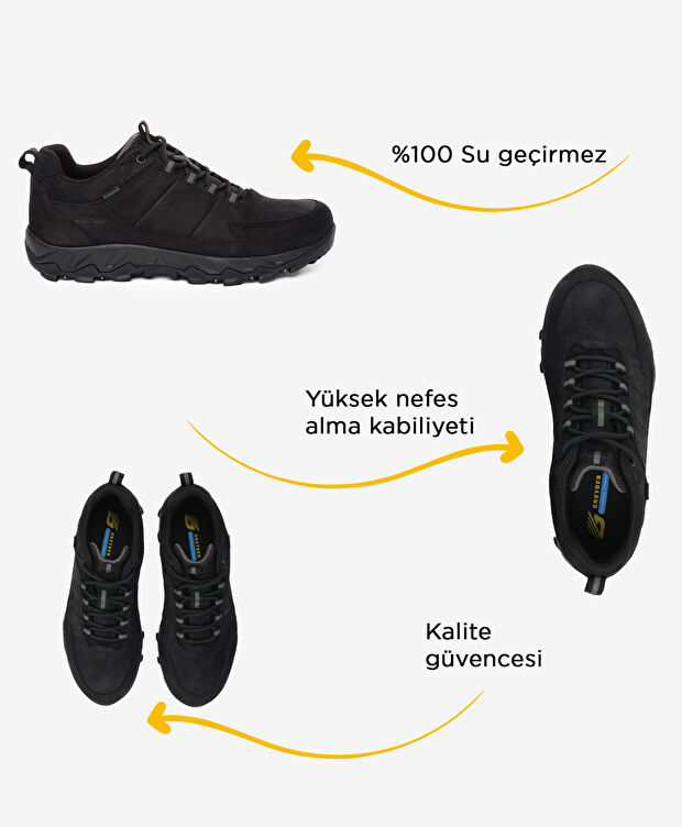Erkek Siyah Hakiki Deri Su Geçirmez Outdoor Ayakkabı - 2
