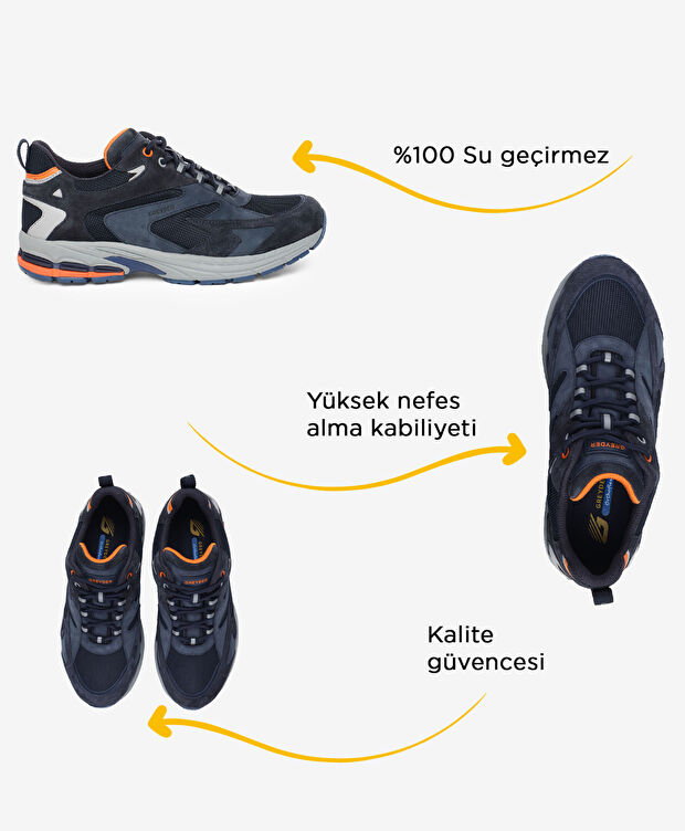 Erkek Lacivert Hakiki Deri Su Geçirmez Outdoor Ayakkabı - 2