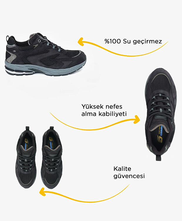 Erkek Siyah Hakiki Deri Su Geçirmez Outdoor Ayakkabı - 2