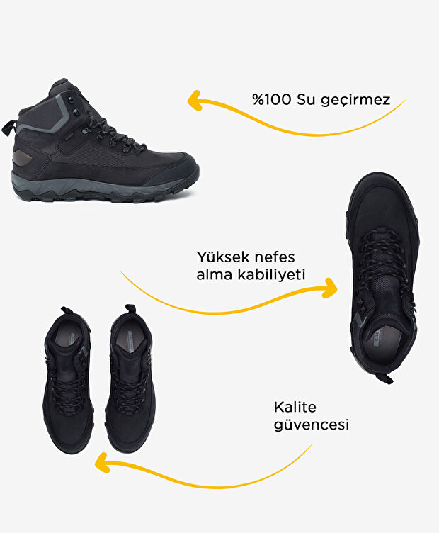 Erkek Siyah Hakiki Deri Su Geçirmez Outdoor Bot - 2