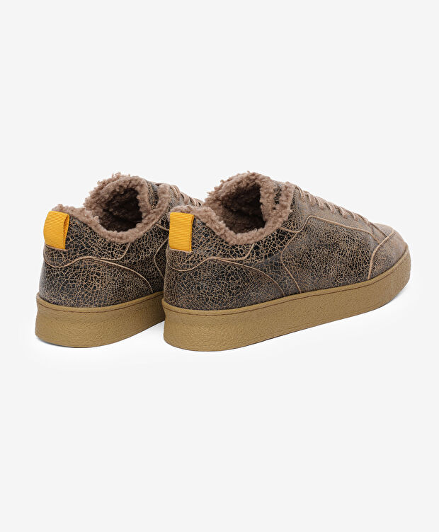 Erkek Siyah Ekru Hakiki Deri Sneaker Ayakkabı - 4