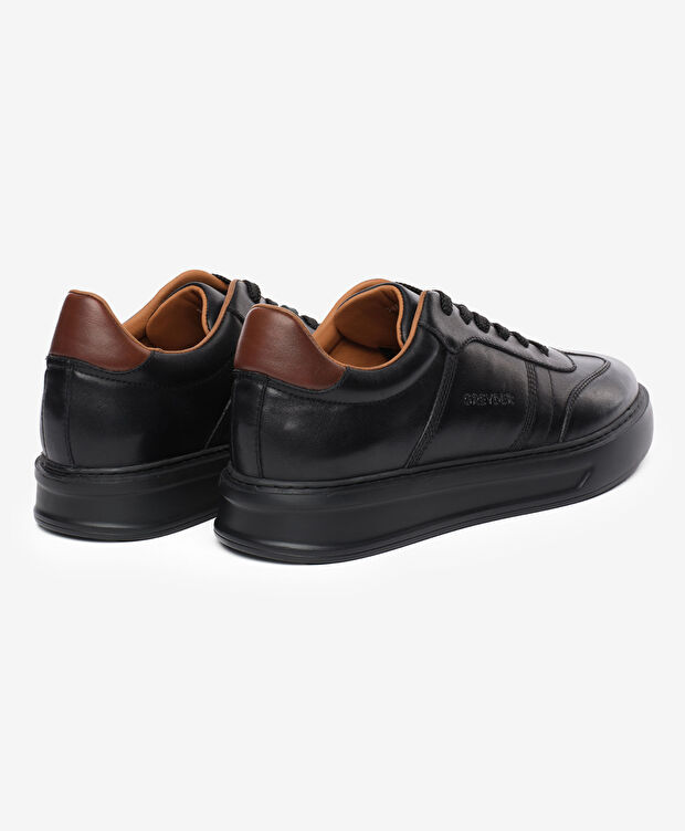 Erkek Siyah Hakiki Deri Sneaker Ayakkabı - 4