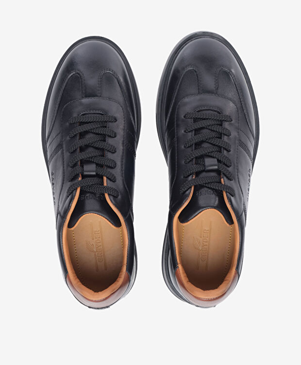 Erkek Siyah Hakiki Deri Sneaker Ayakkabı - 5