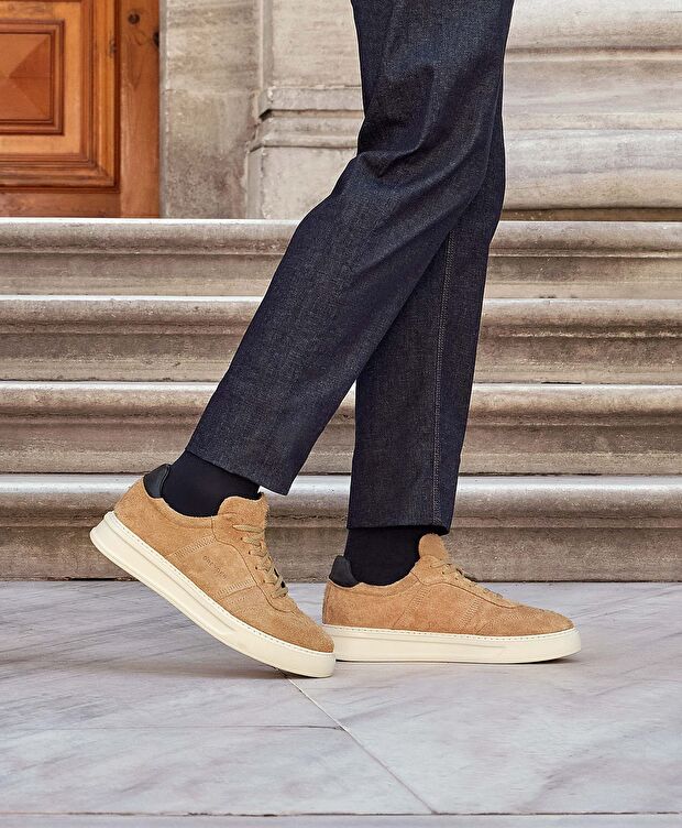 Erkek Bej Hakiki Deri Sneaker Ayakkabı - 7