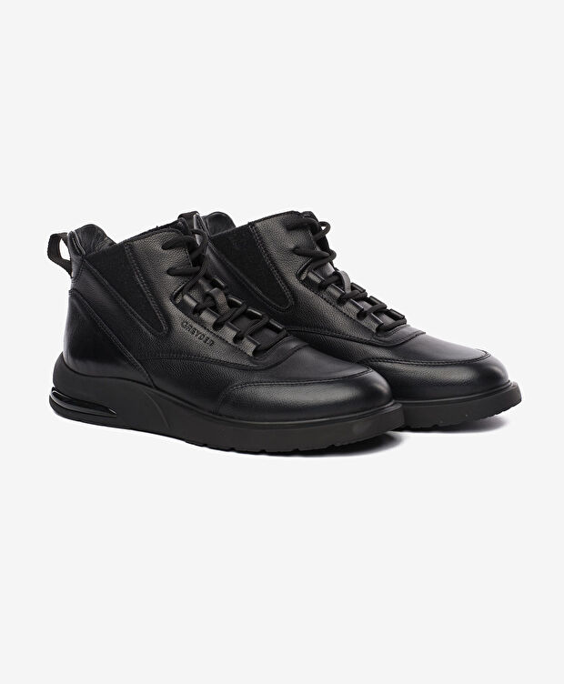 Erkek Siyah Hakiki Deri Sneaker Bot - 3
