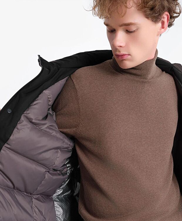 Erkek Siyah Suya Dayanıklı Kaz Tüyü Mont - 8