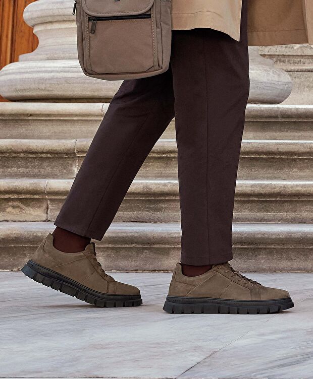Erkek Duman Hakiki Deri Sneaker Ayakkabı - 8