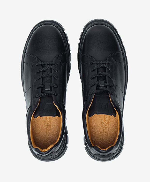 Erkek Siyah Hakiki Deri Sneaker Ayakkabı - 5