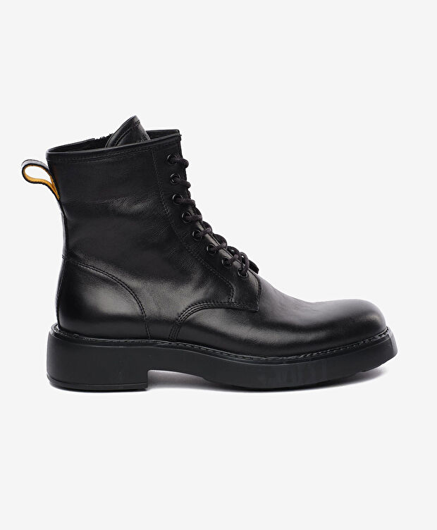 Erkek Siyah Hakiki Deri Military Bot - 1