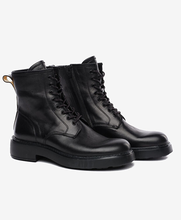 Erkek Siyah Hakiki Deri Military Bot - 3