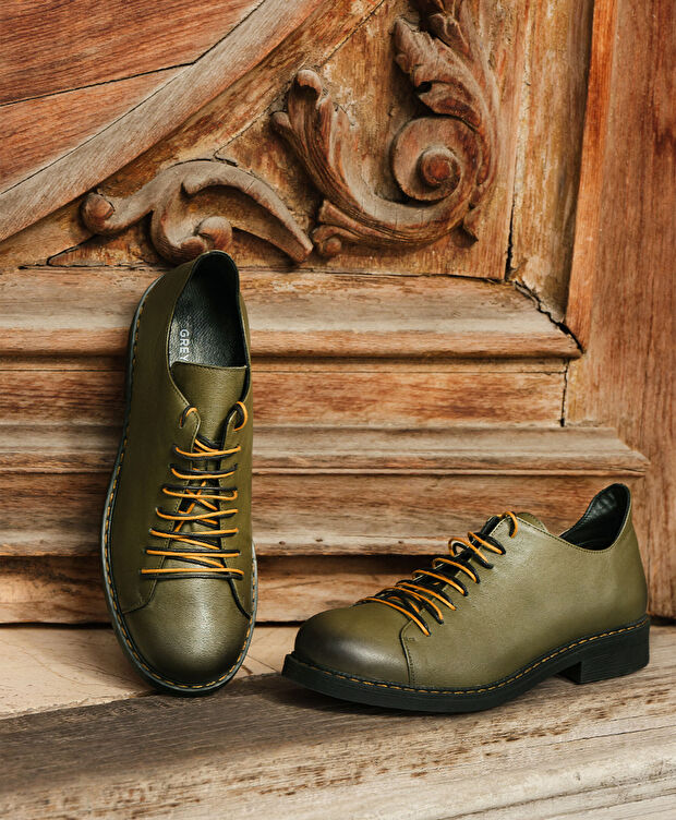 Kadın Haki Hakiki Deri Klasik Ayakkabı - 7