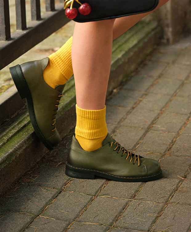 Kadın Haki Hakiki Deri Klasik Ayakkabı - 8