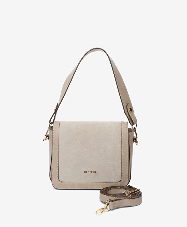 Kadın Ekru Hakiki Deri Çapraz Çanta - 1