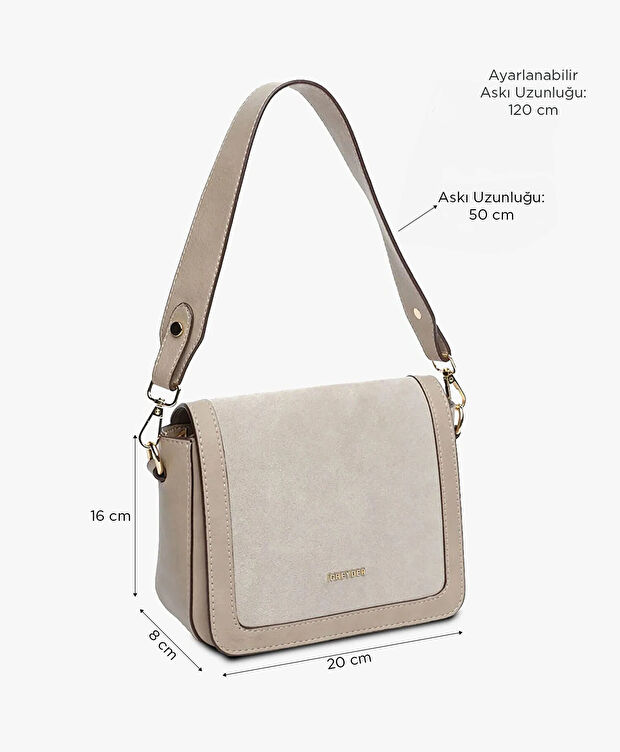 Kadın Ekru Hakiki Deri Çapraz Çanta - 2