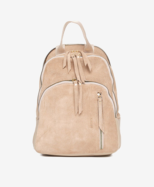 Kadın Bej Hakiki Deri Sırt Çantası - 1