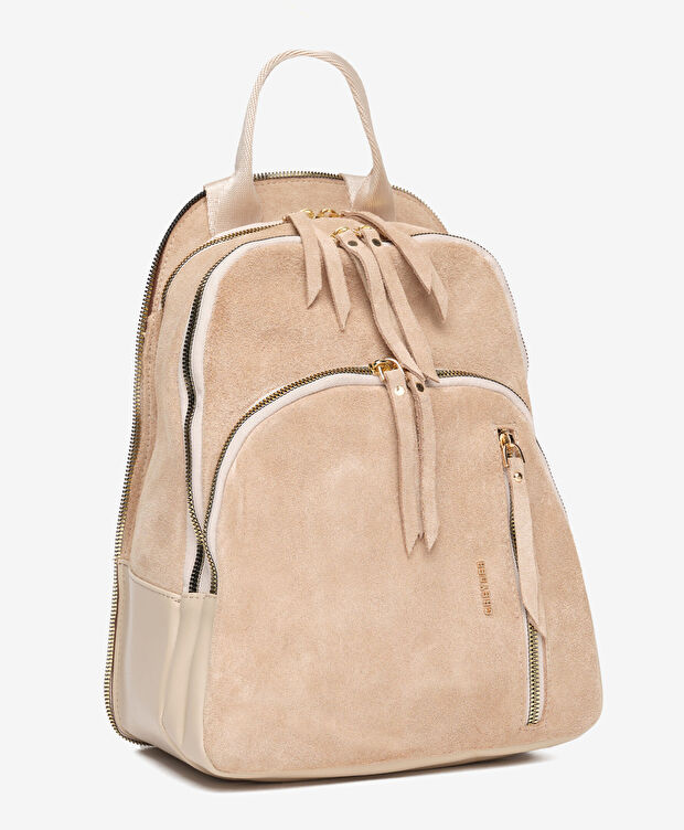 Kadın Bej Hakiki Deri Sırt Çantası - 6