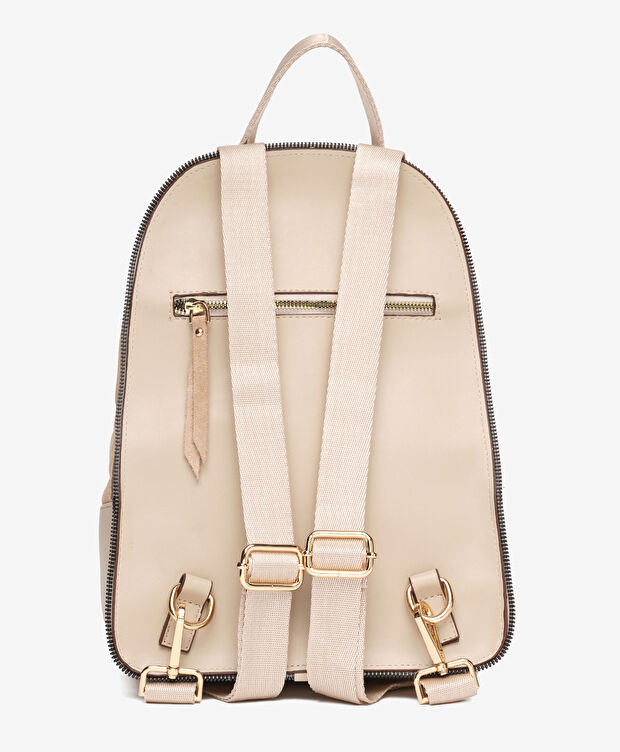 Kadın Bej Hakiki Deri Sırt Çantası - 3