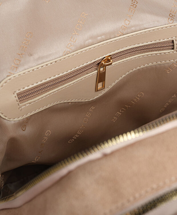 Kadın Bej Hakiki Deri Sırt Çantası - 4