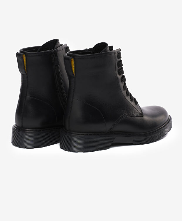 Kadın Siyah Hakiki Deri Military Bot - 4