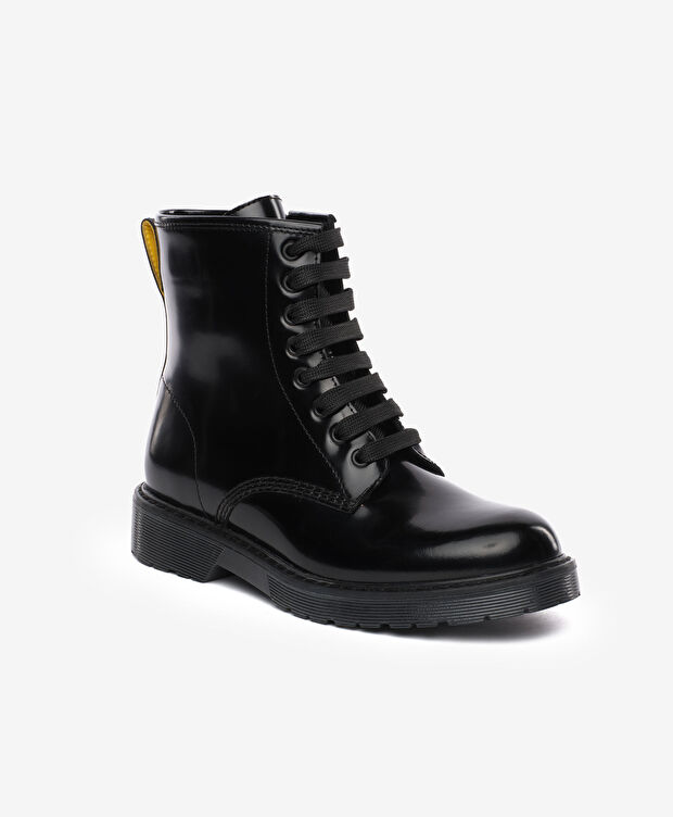 Kadın Siyah Hakiki Deri Military Bot - 2