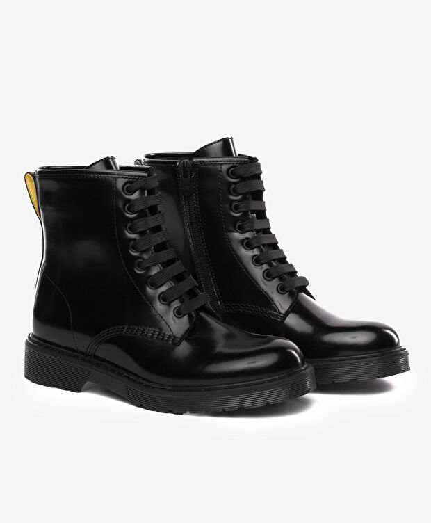 Kadın Siyah Hakiki Deri Military Bot - 3