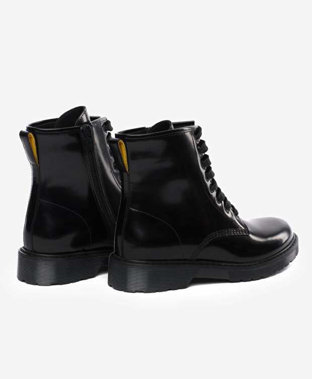 Kadın Siyah Hakiki Deri Military Bot - 4