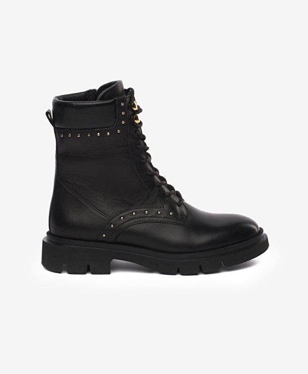 Kadın Siyah Hakiki Deri Military Bot - 1