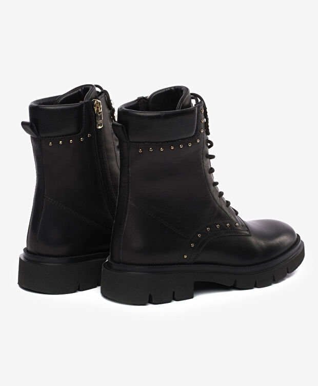 Kadın Siyah Hakiki Deri Military Bot - 4