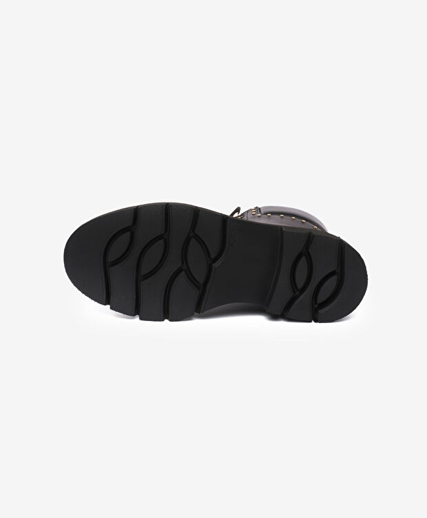 Kadın Siyah Hakiki Deri Military Bot - 5