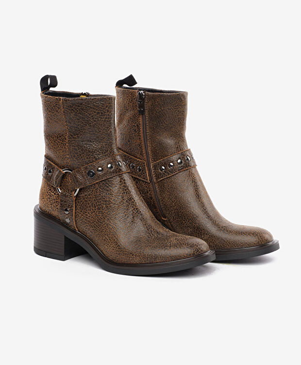 Kadın Kahverengi Hakiki Deri Topuklu Bot - 3