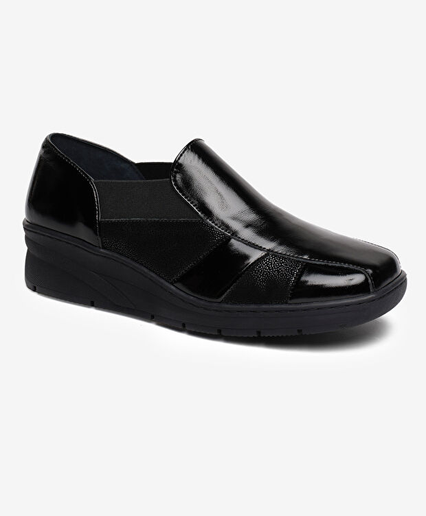 Kadın Siyah Rugan Hakiki Deri Comfort Ayakkabı - 2