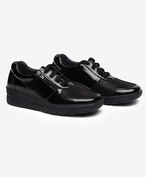 Kadın Siyah Rugan Hakiki Deri Comfort Ayakkabı - 3