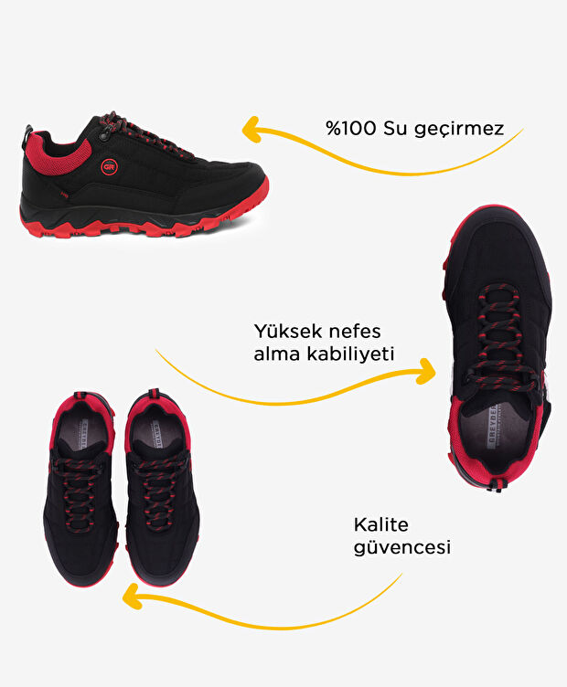 Kadın Siyah Kırmızı Su Geçirmez Outdoor Ayakkabı - 2