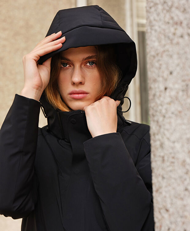 Kadın Siyah Su Dayanıklı Kaz Tüyü Mont - 8