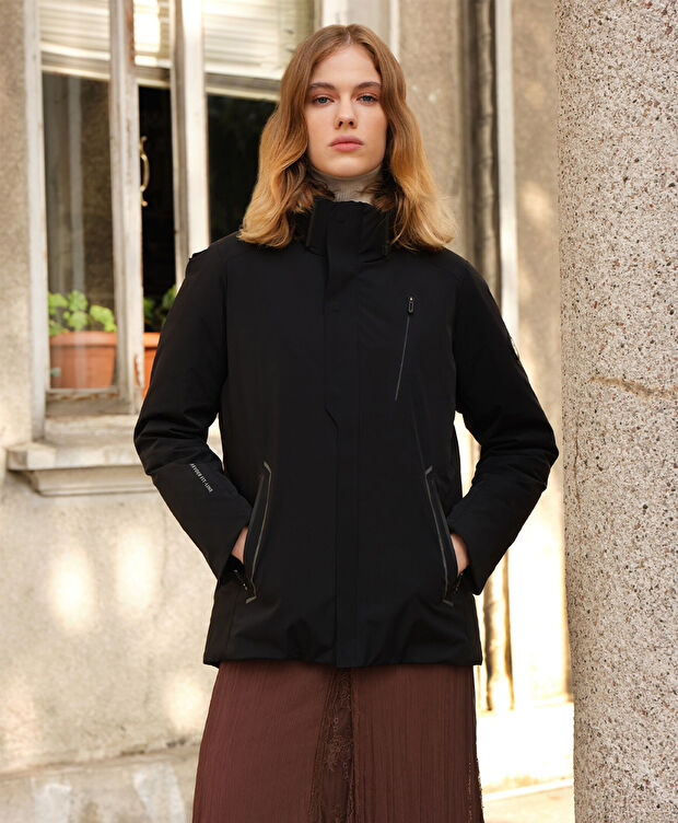 Kadın Siyah Suya Dayanıklı Kaz Tüyü Mont - 8