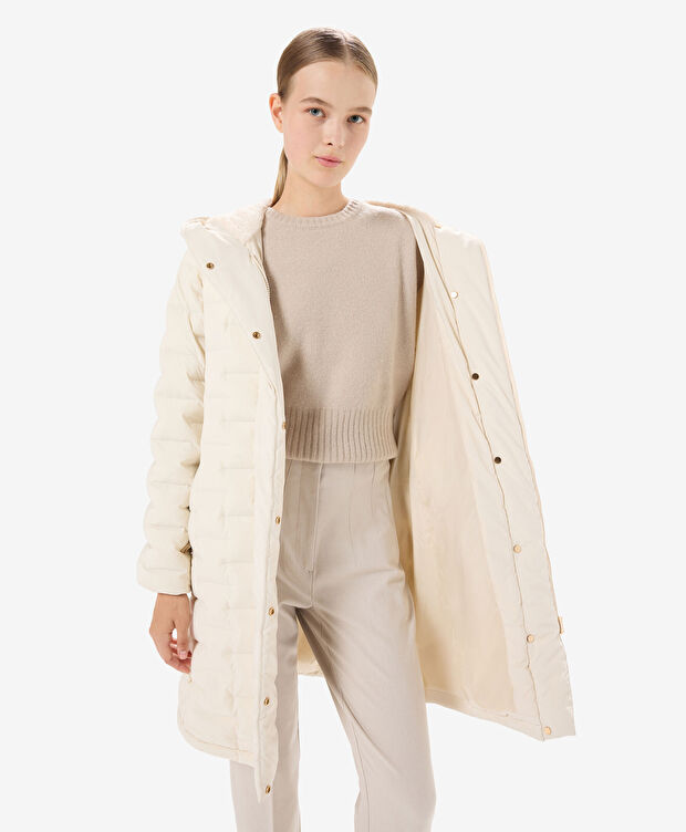 Kadın Krem Suya Dayanıklı Kaz Tüyü Mont - 5