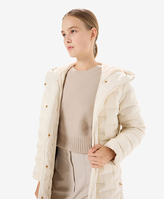 Kadın Krem Suya Dayanıklı Kaz Tüyü Mont - 7