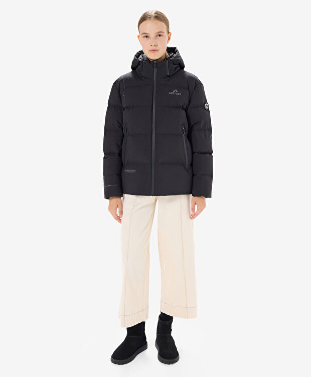 Kadın Siyah Suya Dayanıklı Kaz Tüyü Mont - 4