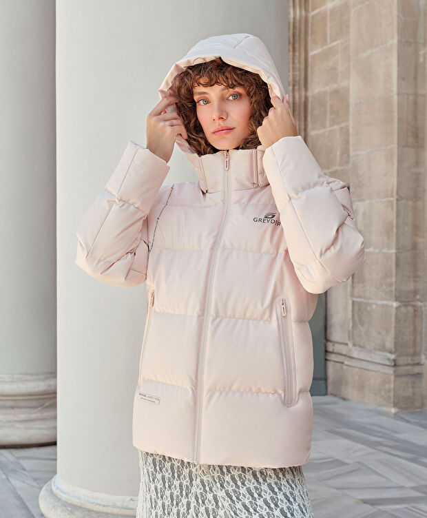 Kadın Ekru Suya Dayanıklı Kaz Tüyü Mont - 10