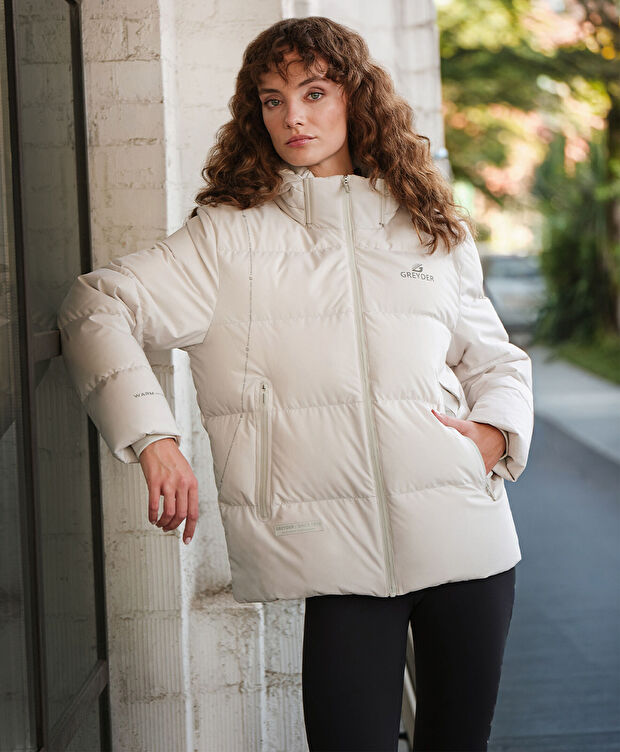 Kadın Ekru Suya Dayanıklı Kaz Tüyü Mont - 8
