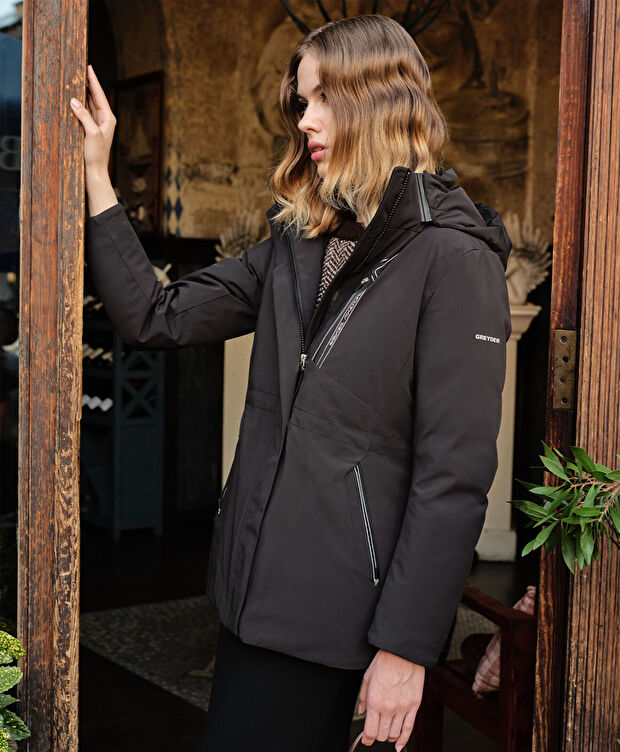 Kadın Siyah Suya Dayanıklı Kaz Tüyü Mont - 9