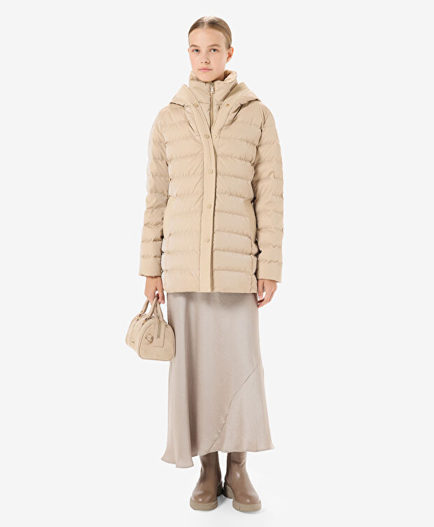 Kadın Bej Suya Dayanıklı Kaz Tüyü Mont - 4