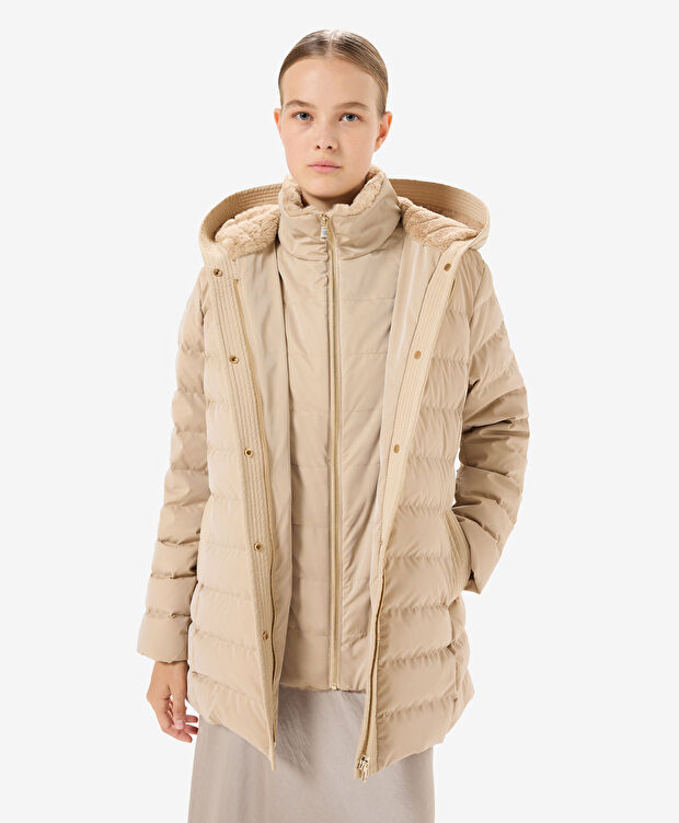 Kadın Bej Suya Dayanıklı Kaz Tüyü Mont - 5