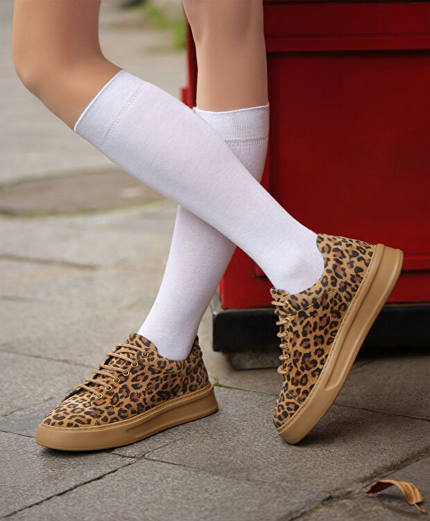 Kadın Leopar Hakiki Deri Sneaker Ayakkabı - 7